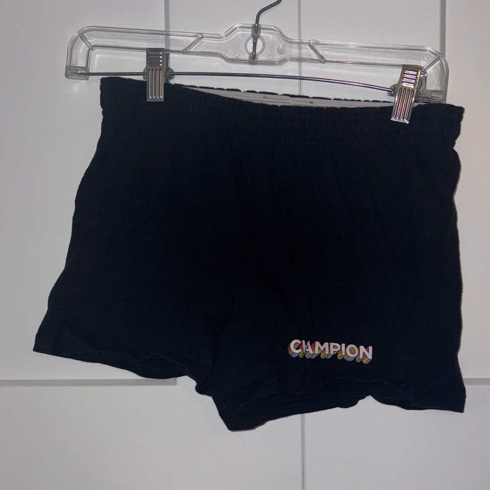 Champion Black Athletic Shorts with Multicolor Logo